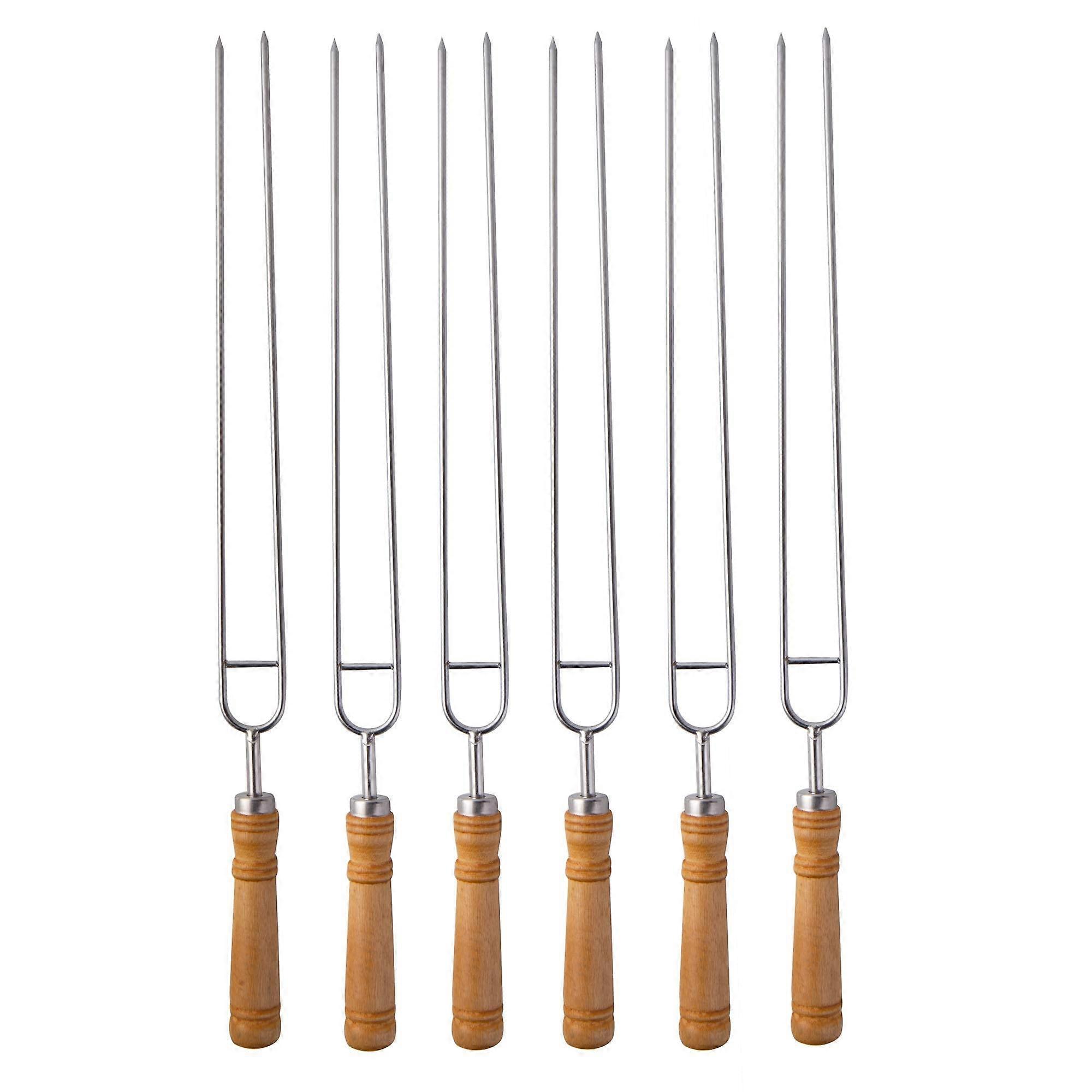 Double Skewers for Grilling Stainless Steel Kabobs Skewers 16.5-Inch With Wood Handle Thickened Barbecue Sticks