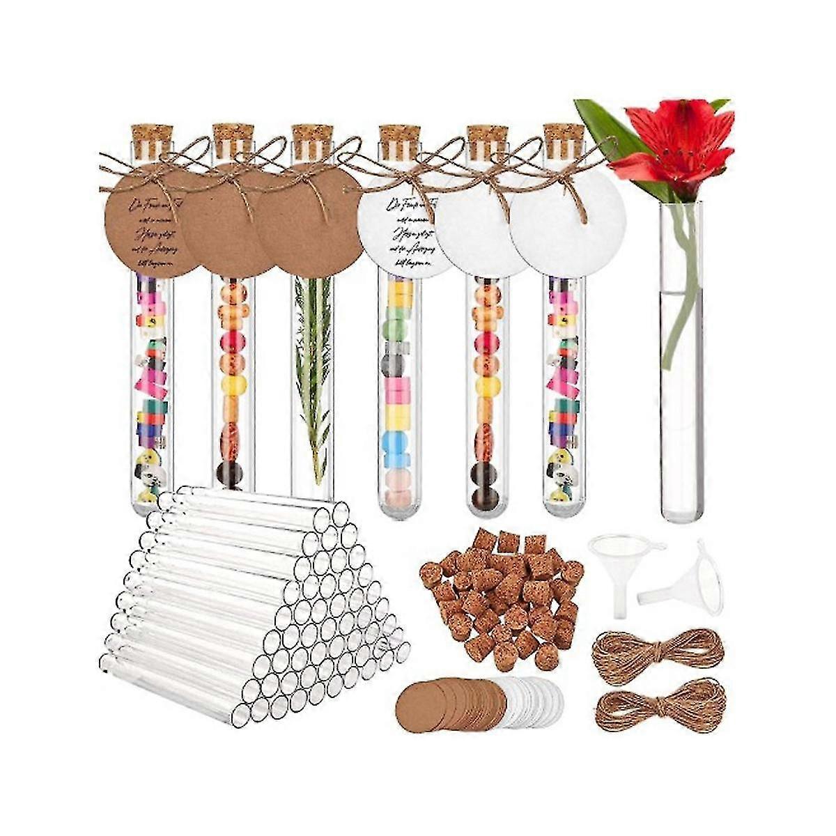 16X150mm Plastic Test Tubes Set of 60 with Cork Caps 20ml Capacity Kraft Paper Tagged and Rope Funnel Included