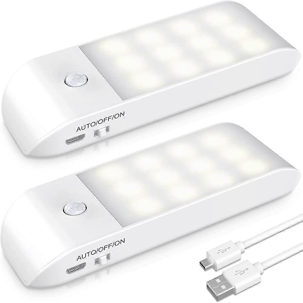 2 Night Light Set with Motion Sensor, 12 LED Rechargeable Night Light, Closet Light with 3 Modes (Auto/On/Off)