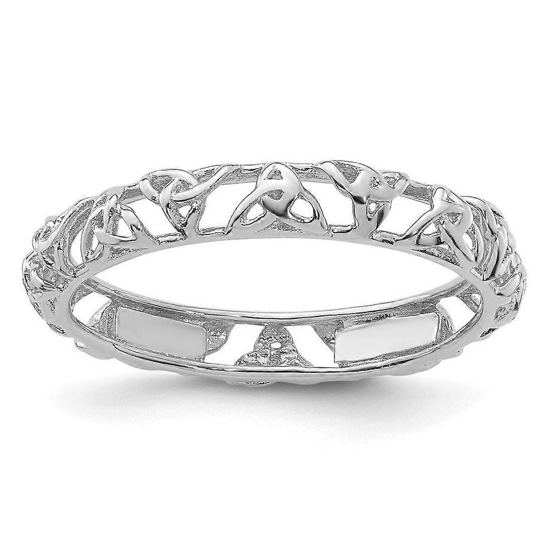 925 Sterling Silver Textured Polished Stackable Rhodium Celtic Knot Ring-Stackable-Ring for Women - Ring Size: 5 to 10