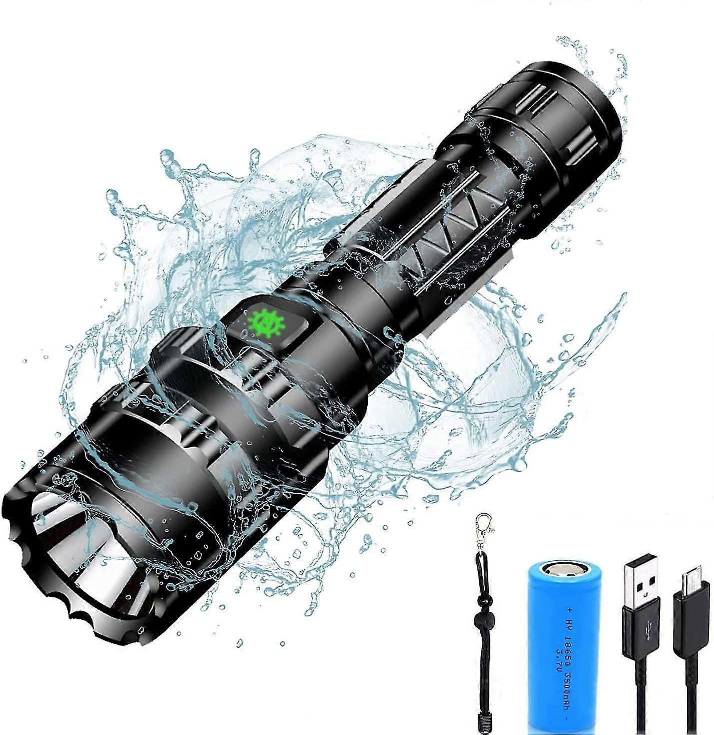 Torches Led Super Bright, 3000 Lumens Rechargeable Torch, Powerful Tactical Torch Waterproof Led Flashlight 5 Modes For Dog Walking, Hiking, Camping,