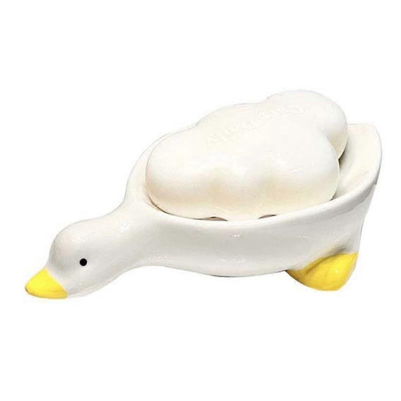 Ceramic Soap Dish with Drain, White Cute Animal Soap Dish