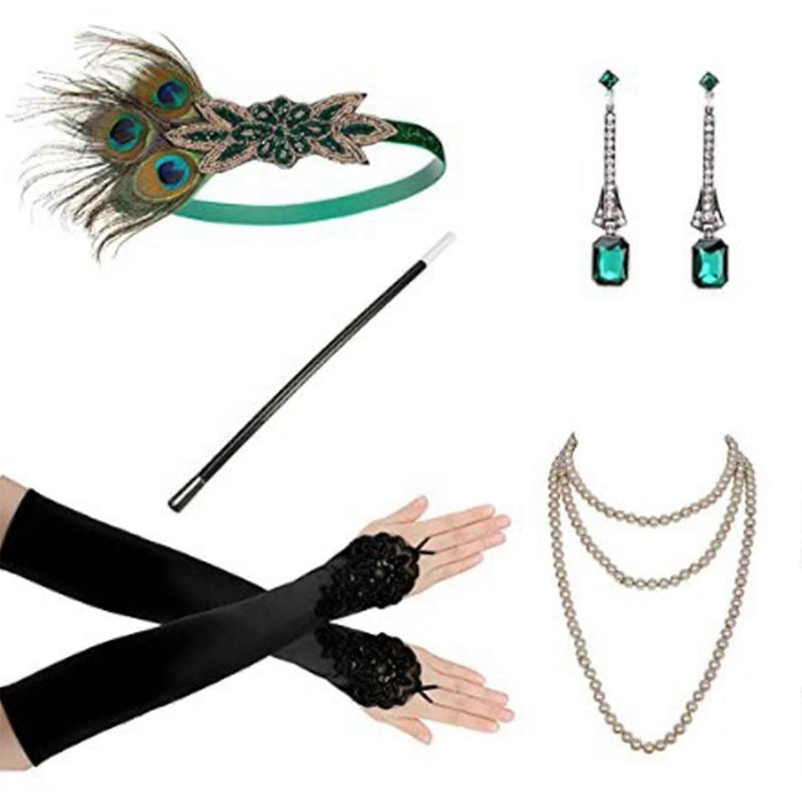 Förpackning med 5 20-talstillbehör Gatsby Accessoarer, 1920-talets Flapper Great Gatsby Accessoarer Set, Mode Retro Kostym Dam, Flapper Accessor