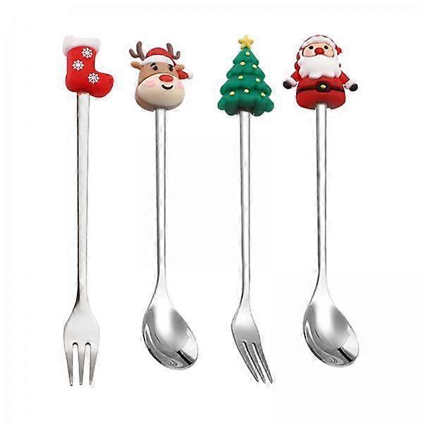 2xChristmas Spoons Forks Set Multipurpose Utensils for Wedding Ice Cream Argent
