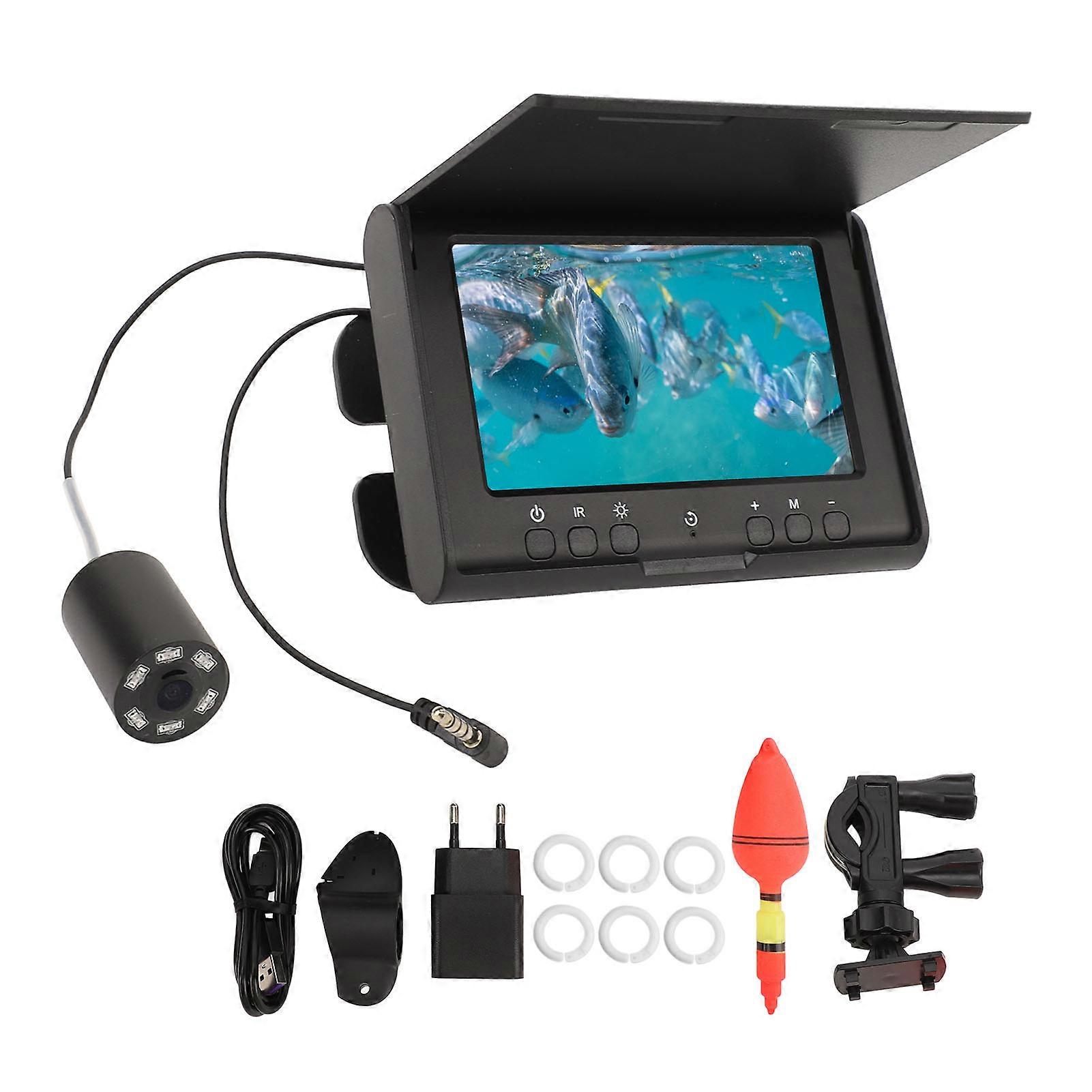 Underwater Fishing Camera Infrared HD Fish Finder Portable Video Monitor with Built-in Rechargeable Battery EU Plug Voltage 100V-240V for Ice Lake Sea