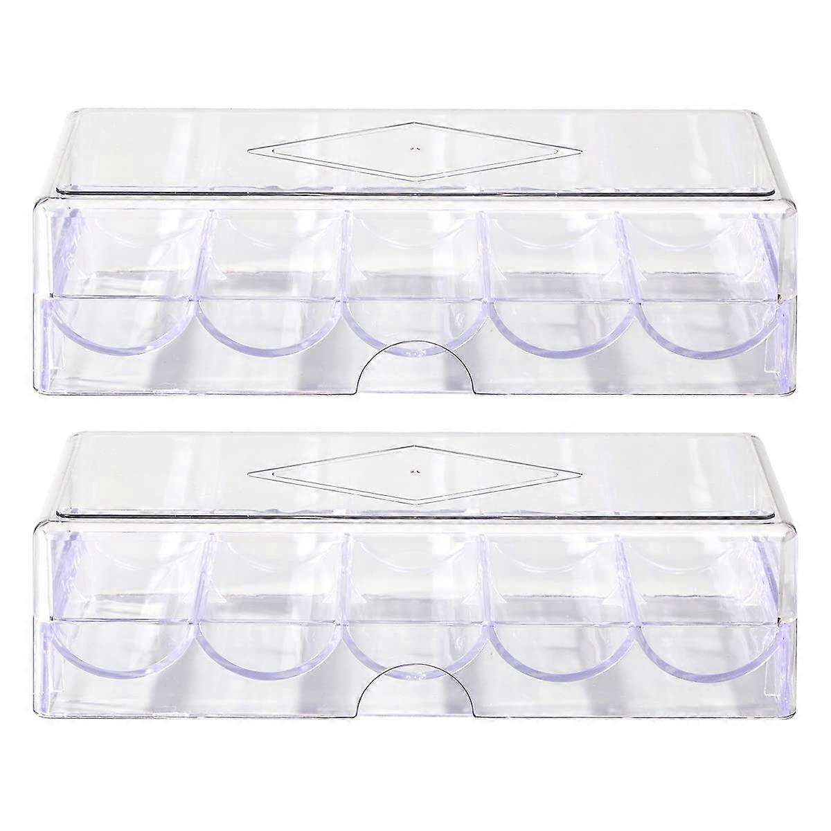 Clear Acrylic Poker Chip Rack With Cover And Lid 2-Pack Holds 100 Chips Each Casino Chip Tray
