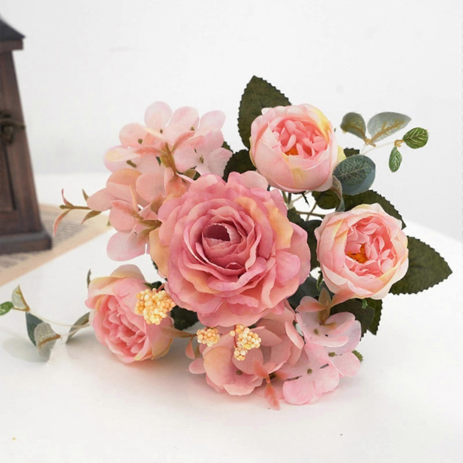 Beautiful bouquet of silk with artificial peonies and hydrangeas (Light Pink, 1 Bouquet) 1 Bouquet Light Pink