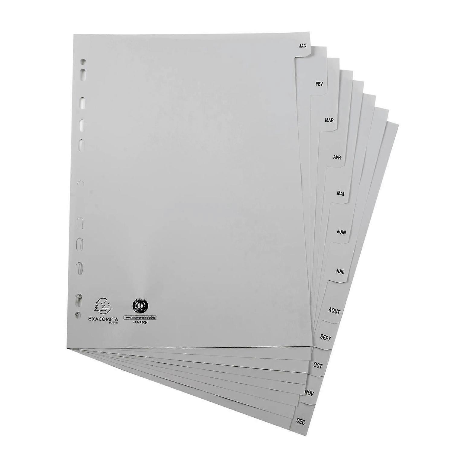Exacompta 1812E 10x Separad. PP riciclado gris A4 12p. Mes