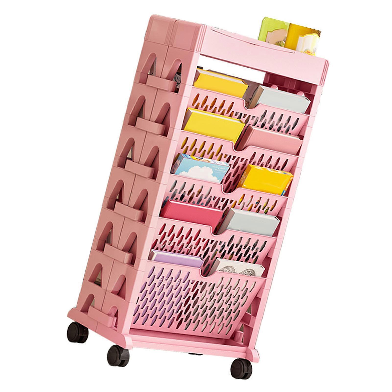 複列 5 層ピンク ブック ラック収納本棚、大容量