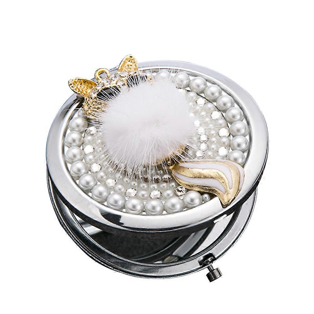 Handheld Personal Mirrors Foldable Double-Sided Mirror with Fox-Design for Travel 7x7cm Assorted Color Compact Style 1Pcs
