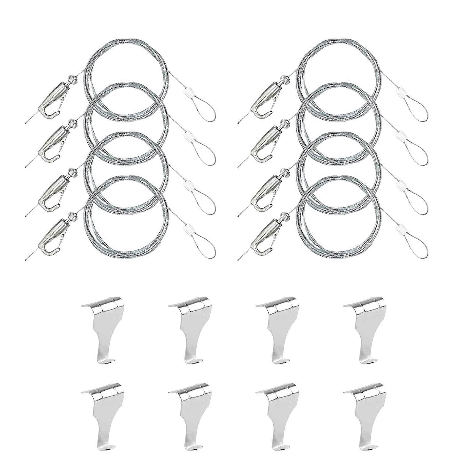 Picture Hanging Wire Set, 8 Rail Hooks with 8 Adjustable Hooks, Stainless Steel (2m x 1.5mm)