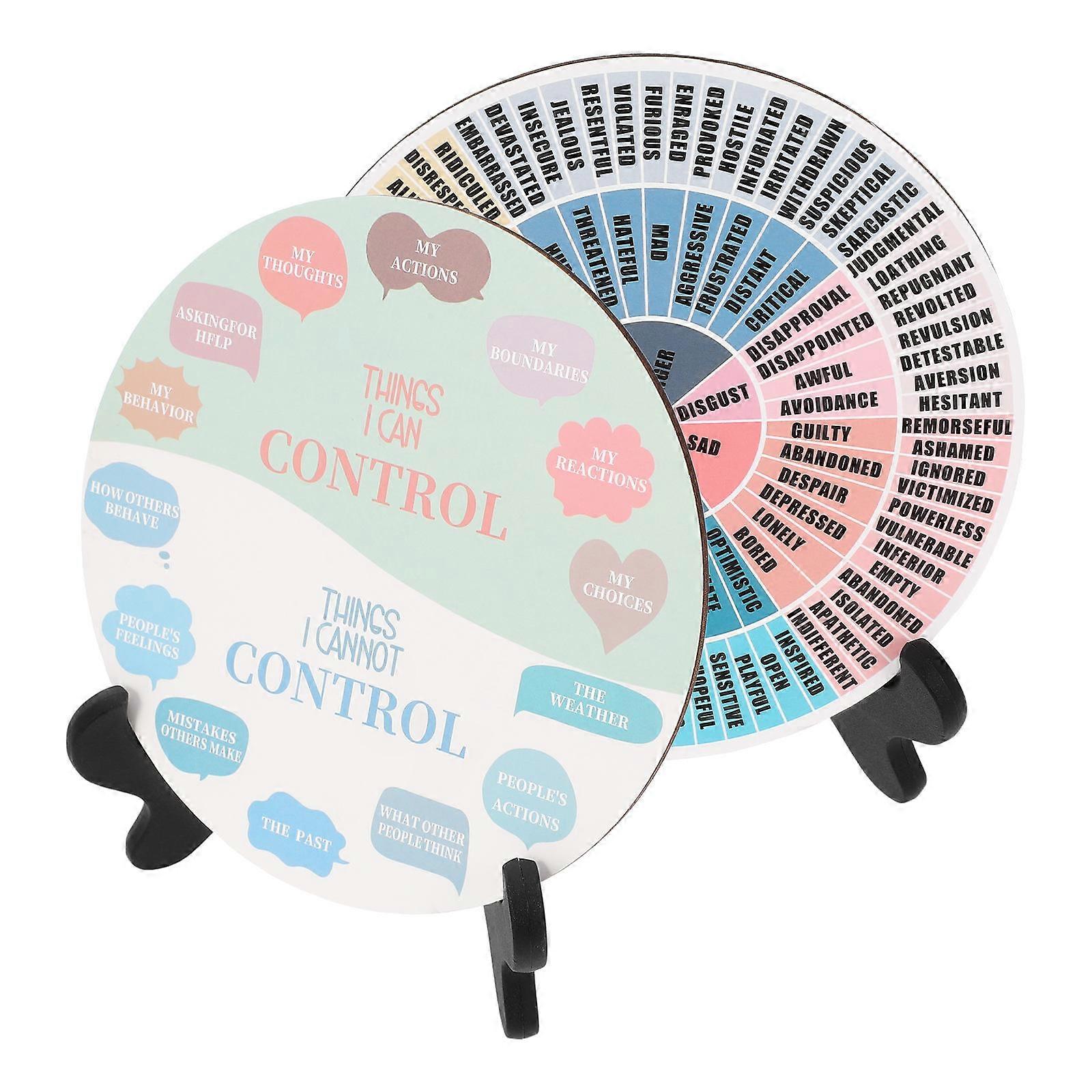 2pcs Decorative Feeling Wheels with Stand for Office & Home, Creative Cartoon Design Mental Health Therapy Tool for Emotion Chart Table Decorations