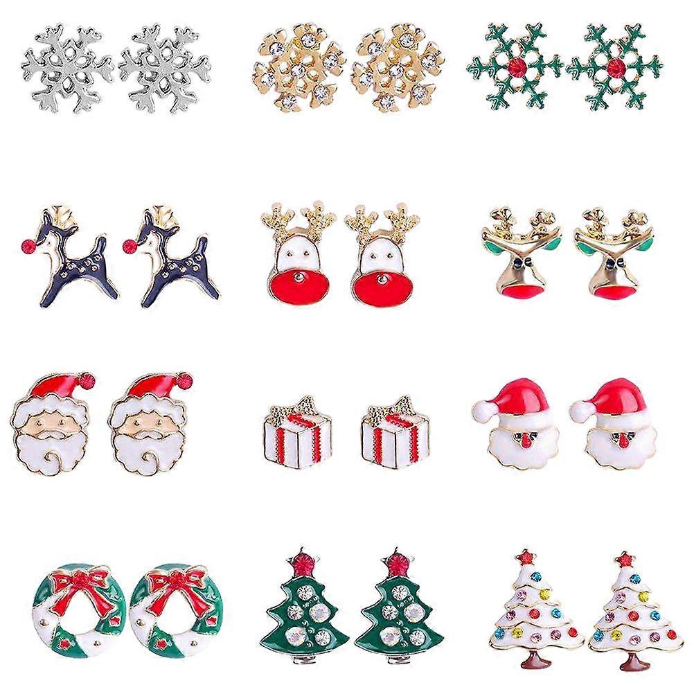 Earrings Aesthetic Christmas Earring Studs Different Occasions Snowflake Shape Alloy Material 12Pairs