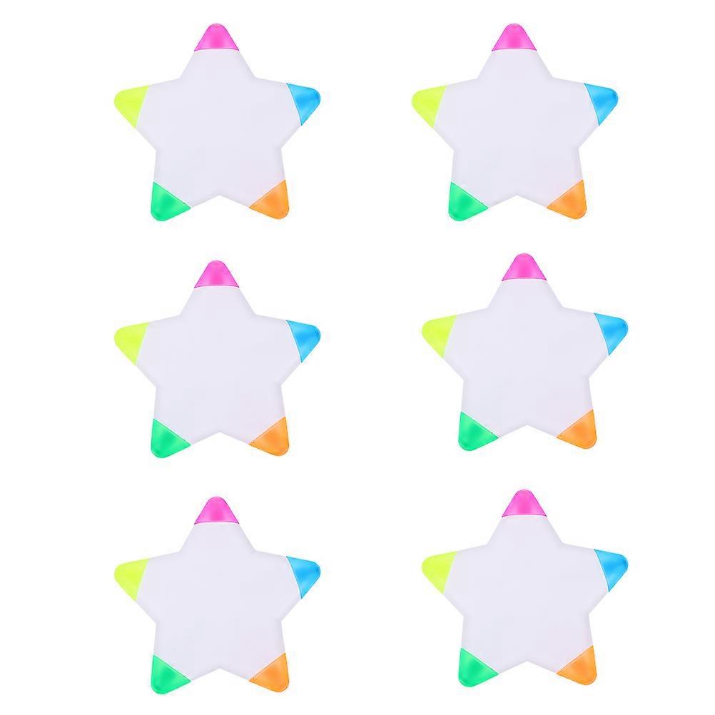 Five Colors Highlighter Star Shape Marker Pens for Marking 6Pcs Set