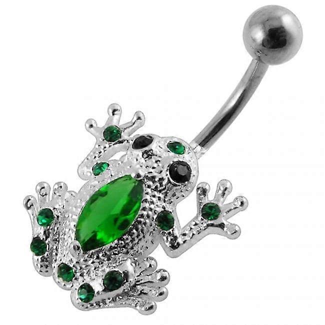 Fancy Jewelled Silver Frog Non-moving Navel Body Ring