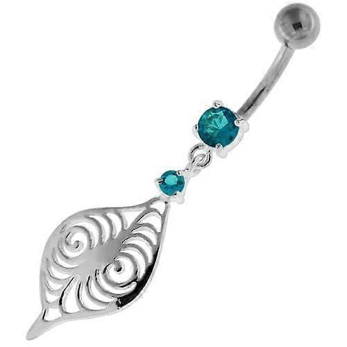 Flower Leaf Jewelled Sterling Silver Navel Belly Button Bar