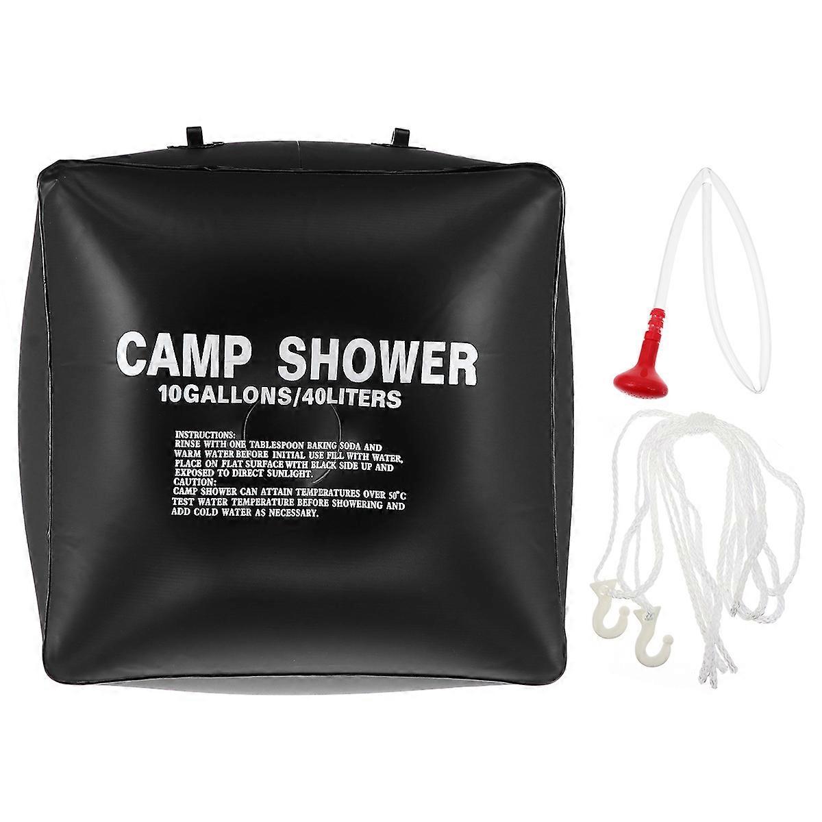 Camping Shower Bag Solar Heating Outdoor Bathing 40 x 40 x 26 Cm Black Rectangular 1 Set