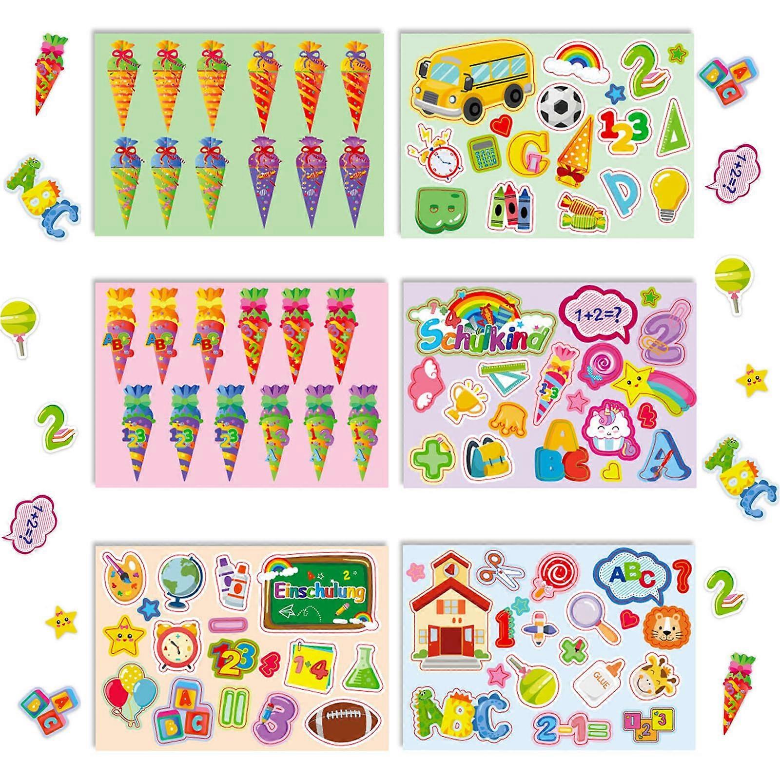 3D Stickers for First Day of School - 6 Sheets of ABC Letters, Numbers, and Sugar Bag Decorations for Children's Birthday Parties