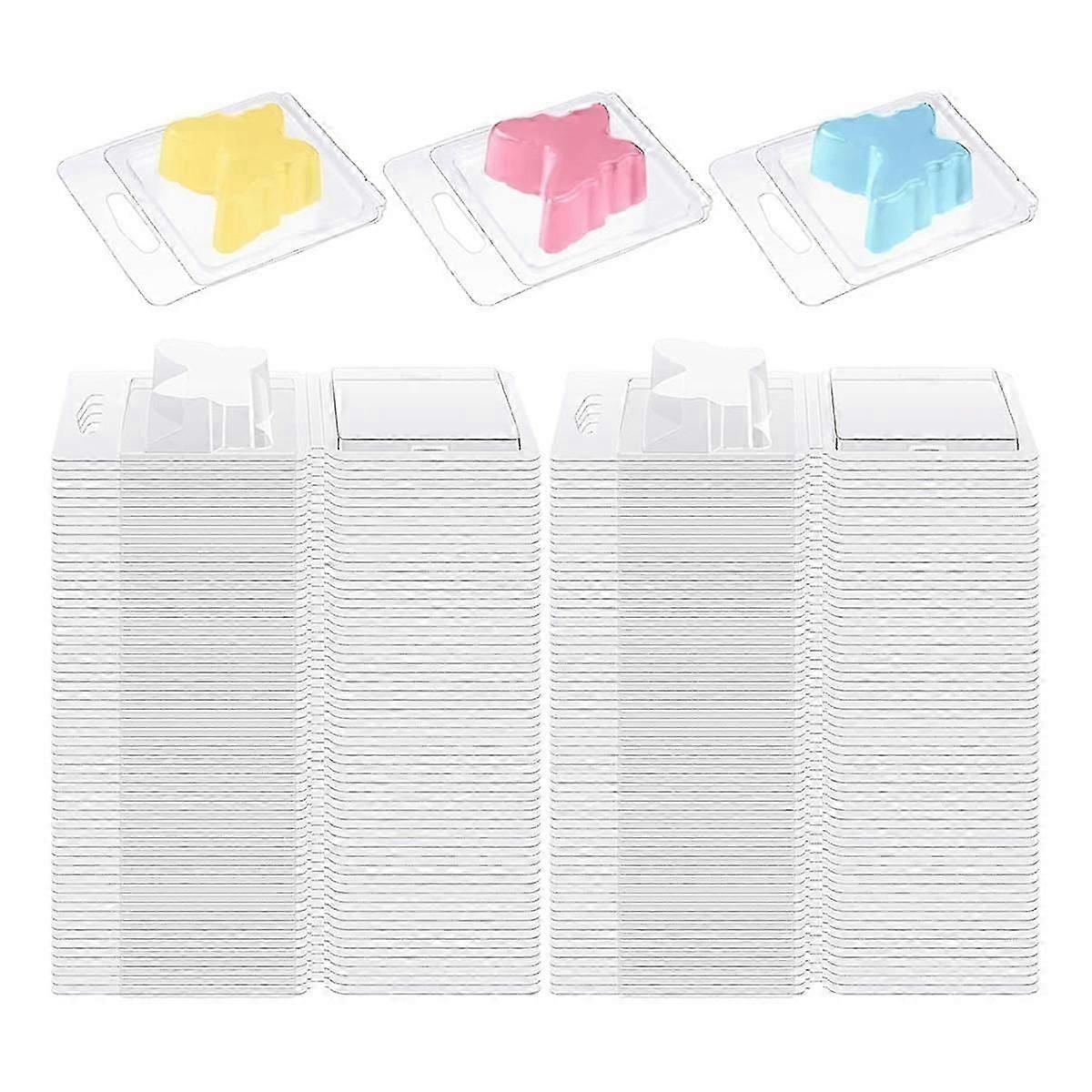 100 Pcs Wax Melt Clear Empty Plastic Wax Melt Clamshell Container PET Single Square 1 Oz for DIY Ma
