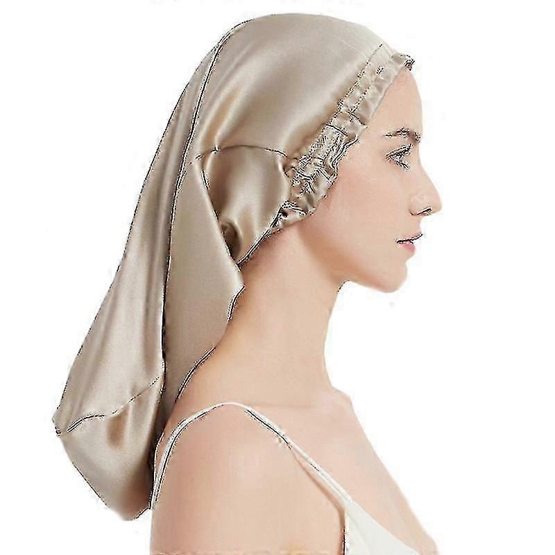Mulberry Silk Night Cap For Long Hair,long Silk Bonnet Sleep Cap (apircot)
