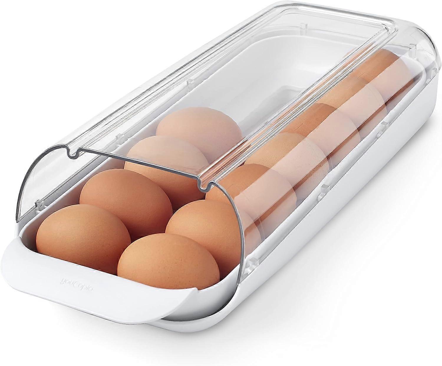 Egg Holder for Refrigerator, Stackable Automatic Rolling Egg Dispenser with Removable Tray and Egg Storage Rack