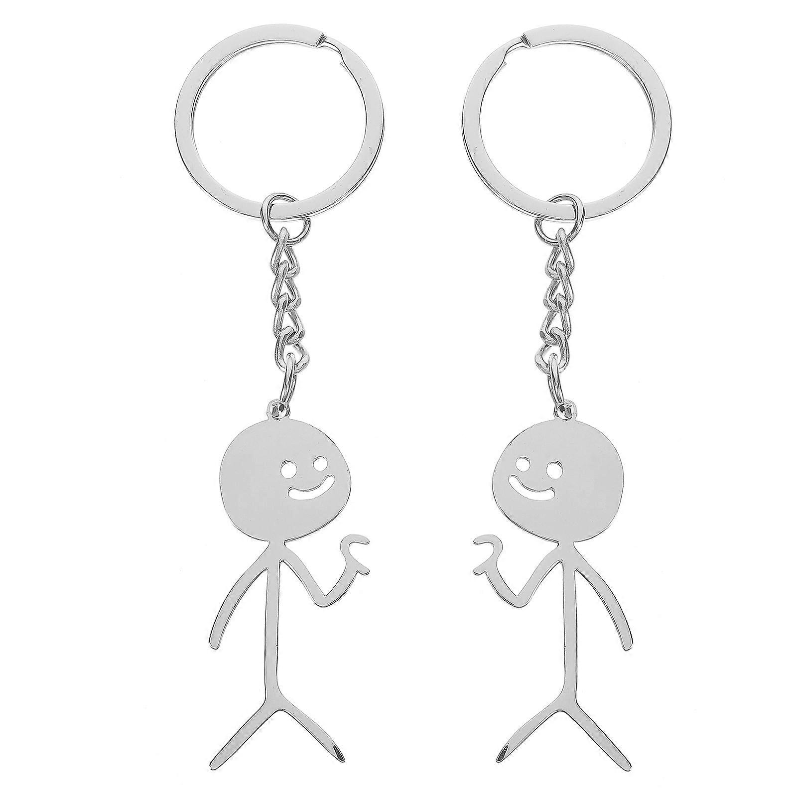 Stainless Steel Keychain Funny Doodle Pendant Keychain Holder Stickman Shape Classic Design 2Pcs
