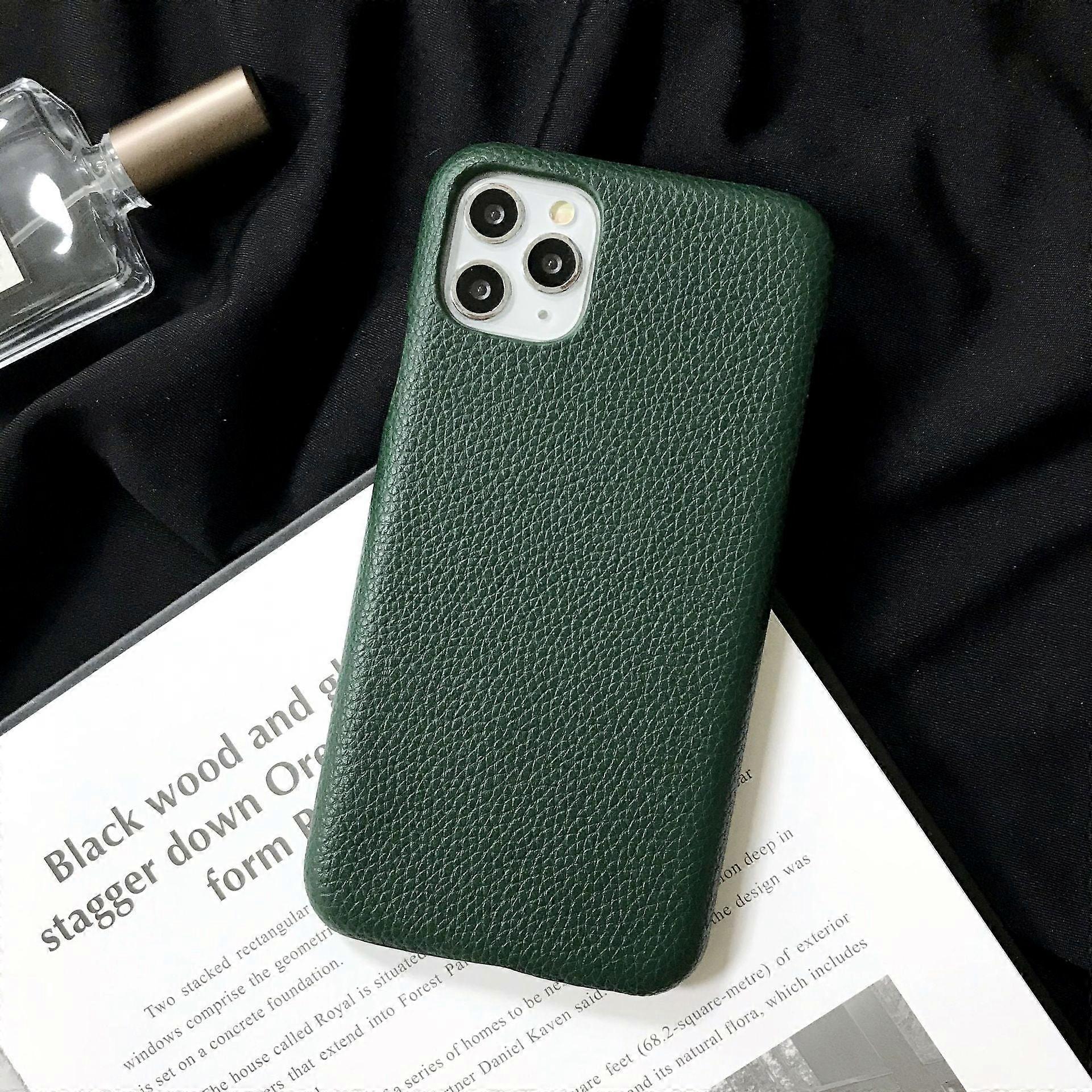 Case For Iphone 13 Midnight Green Lychee Texture Leather Feel No3670