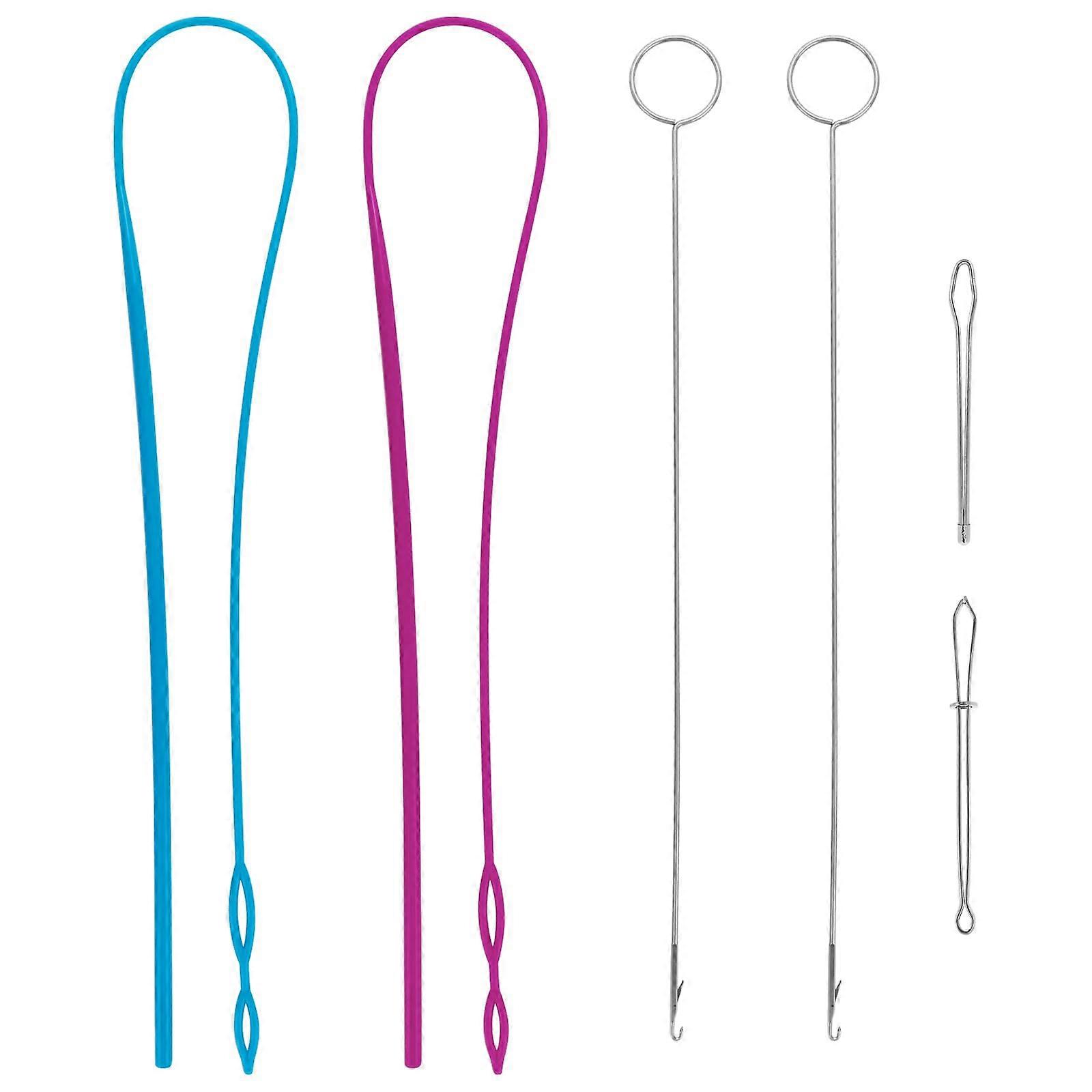 Turning Needles Pack of 6, Long Pull-Through Needle Threader, Plastic Loop Turner, Metal Threading Aids for Sewing Machines