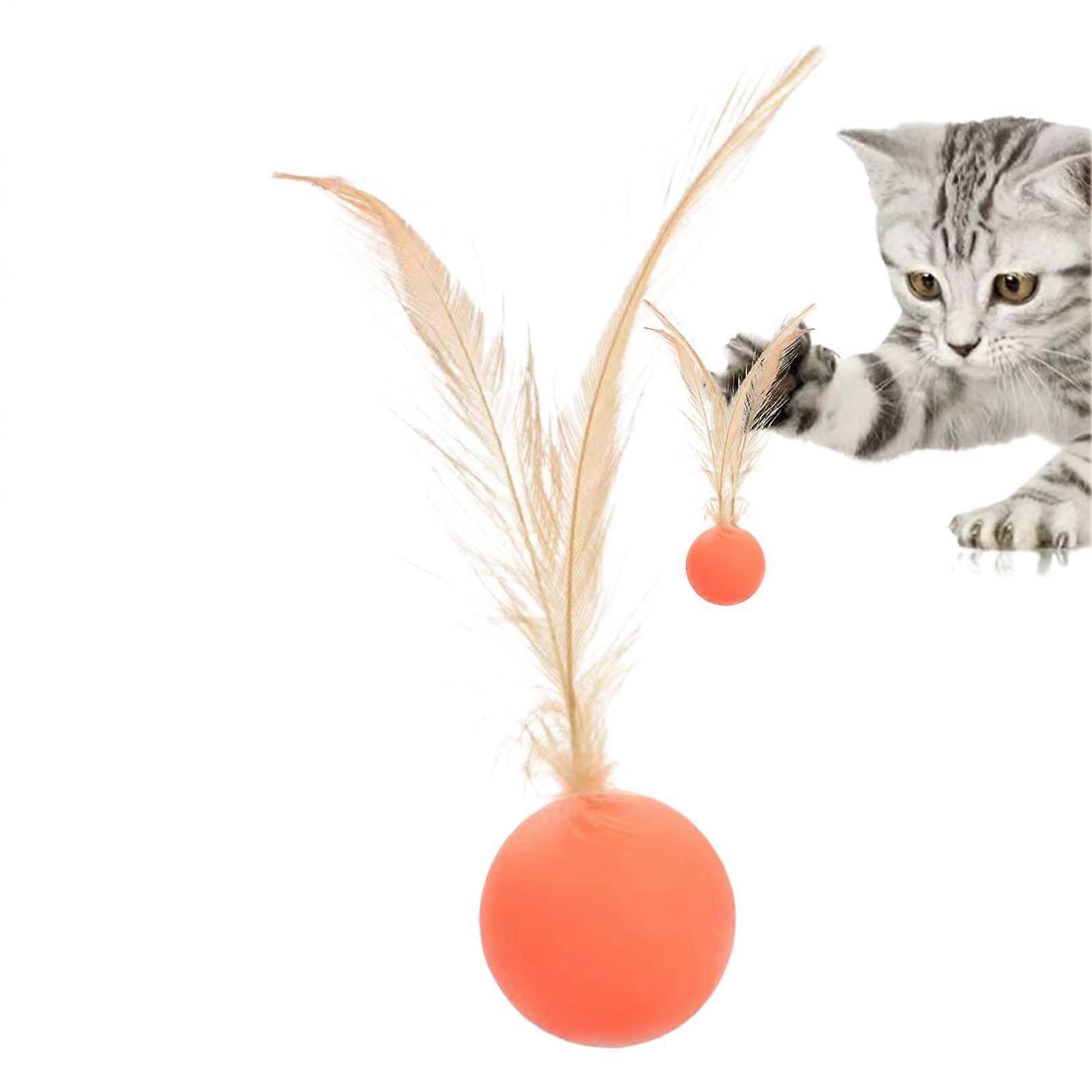Cat Ball Toy – Interactive Sensory Stimulation Feather Ball for Indoor and Outdoor Use, Orange