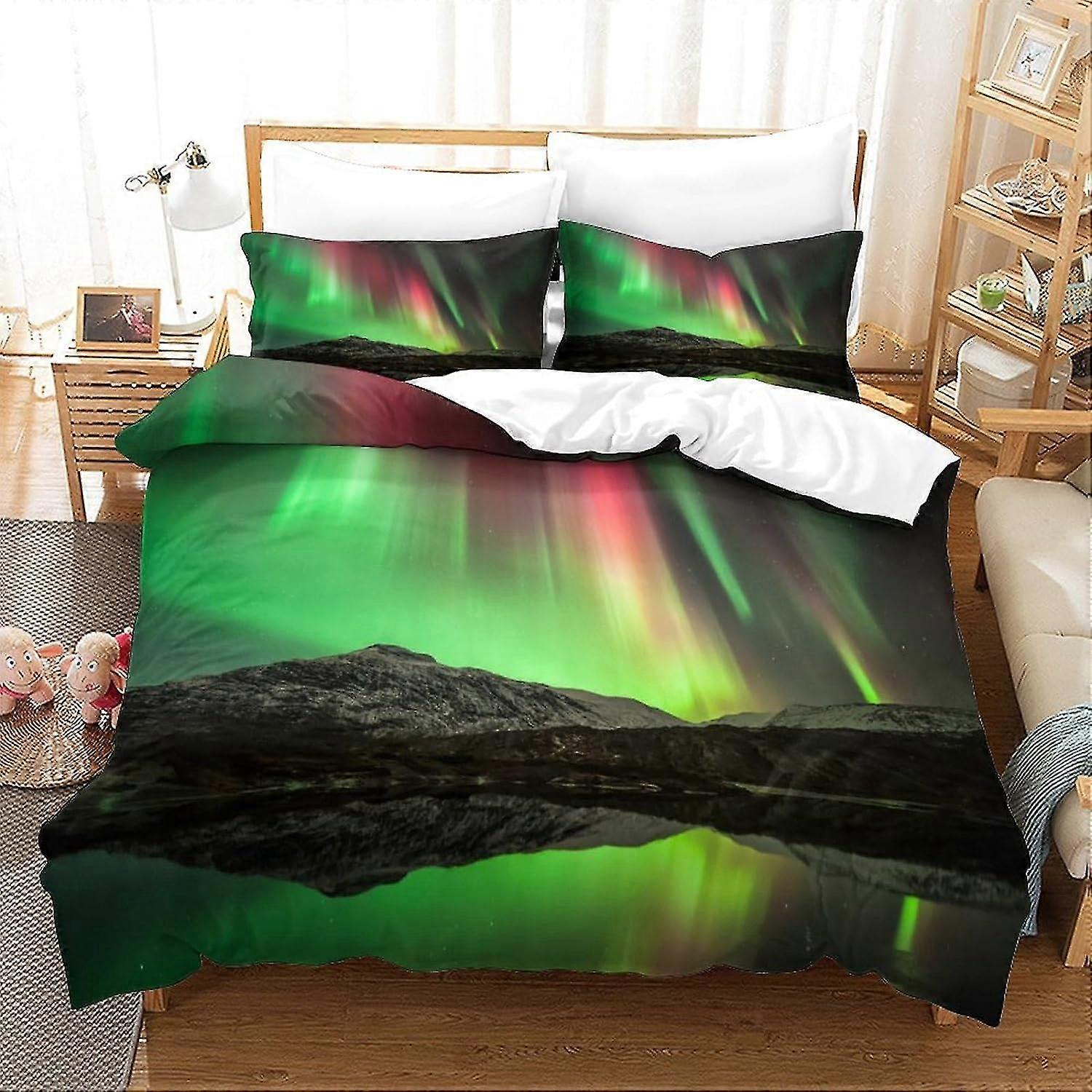 3D Printed Aurora Borealis Duvet Cover Set for Teens and Adults - Ultra Soft Microfiber 3-piece Bedding Set