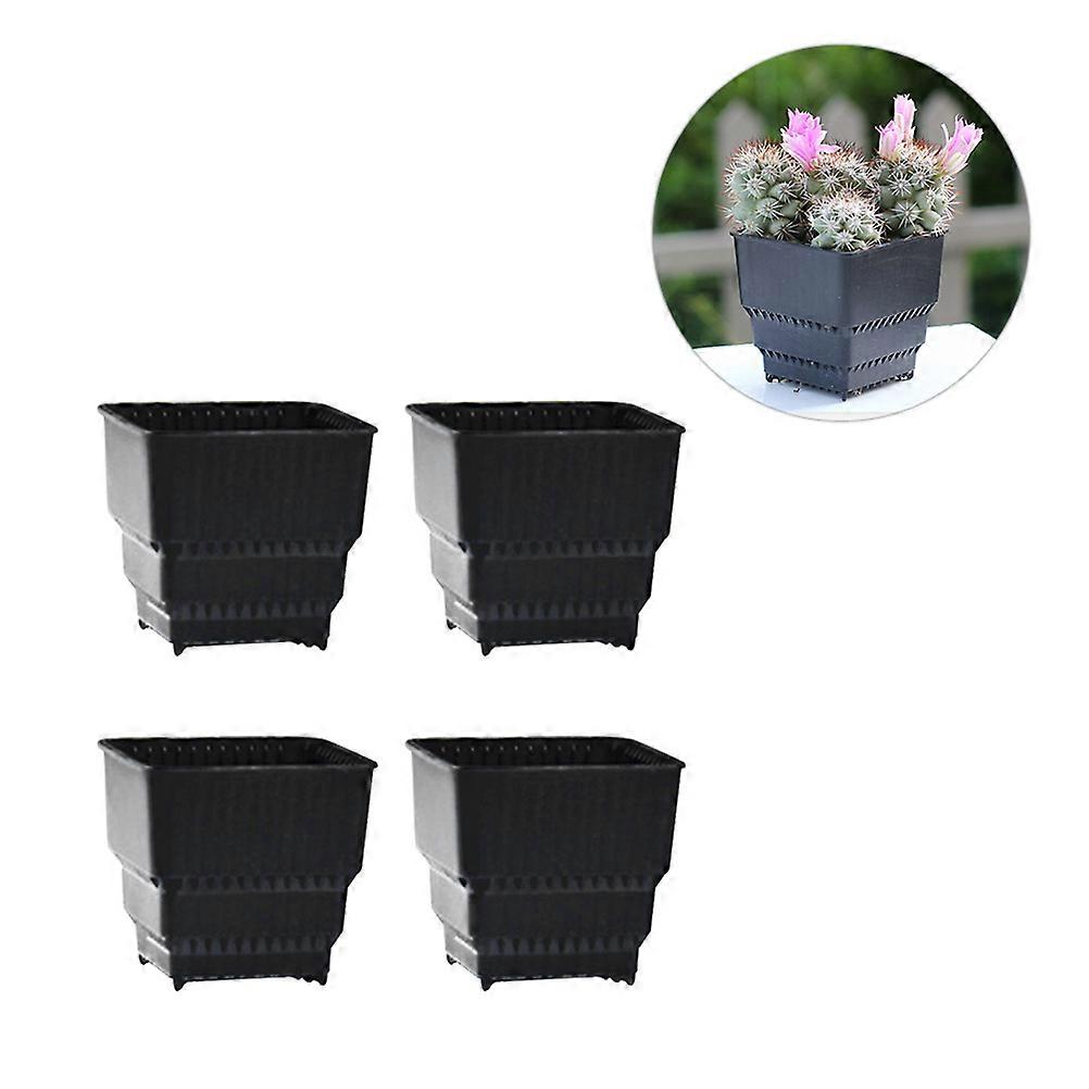 Small Plastic Flower Pots Square Planter with Drainage for Orchids Table Decor 8Pcs Black