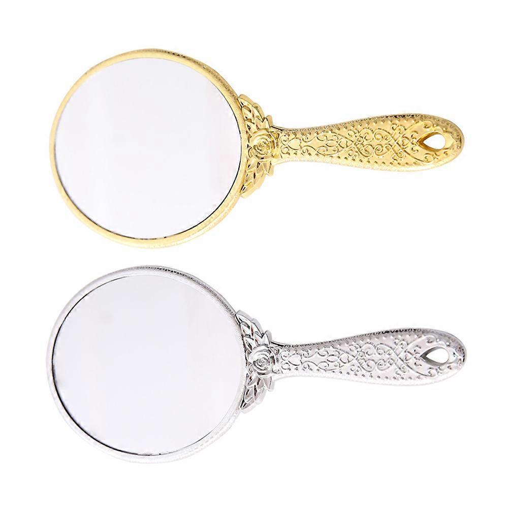 Small Pocket Mirror Handheld Mirror Round ABS Material Silver Makeup Assistance For Daily Use 2Set