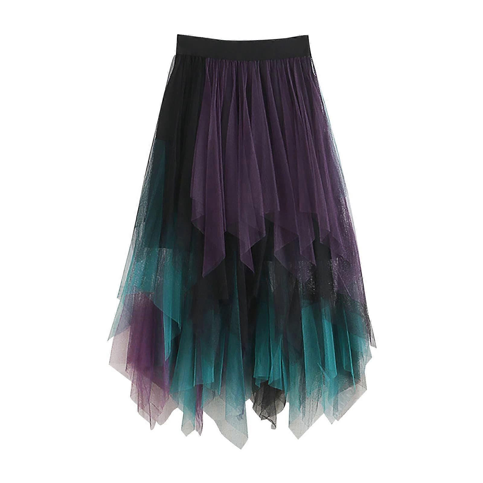 Tulle Skirt Ladies Irregular Multi-Layer Tutu A-Line Midi Soft Tulle Petticoat One Size Purple