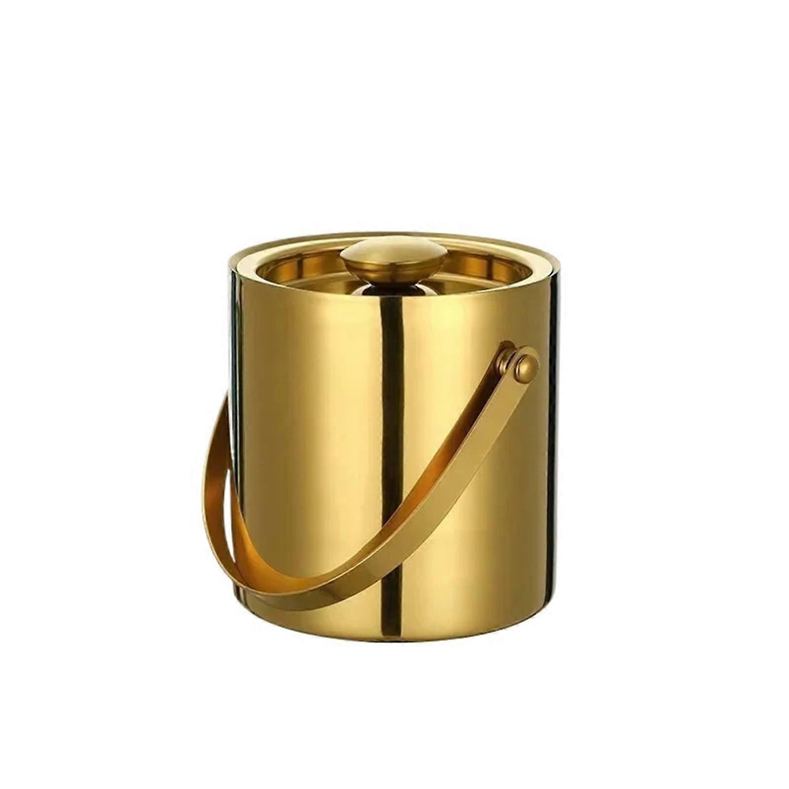 Stainless Steel Ice Bucket, Insulated Ice Bucket with Lid, DoubleWalled Bar Party Drink Tub, Tool Container for Home, Bar (Gold3L)