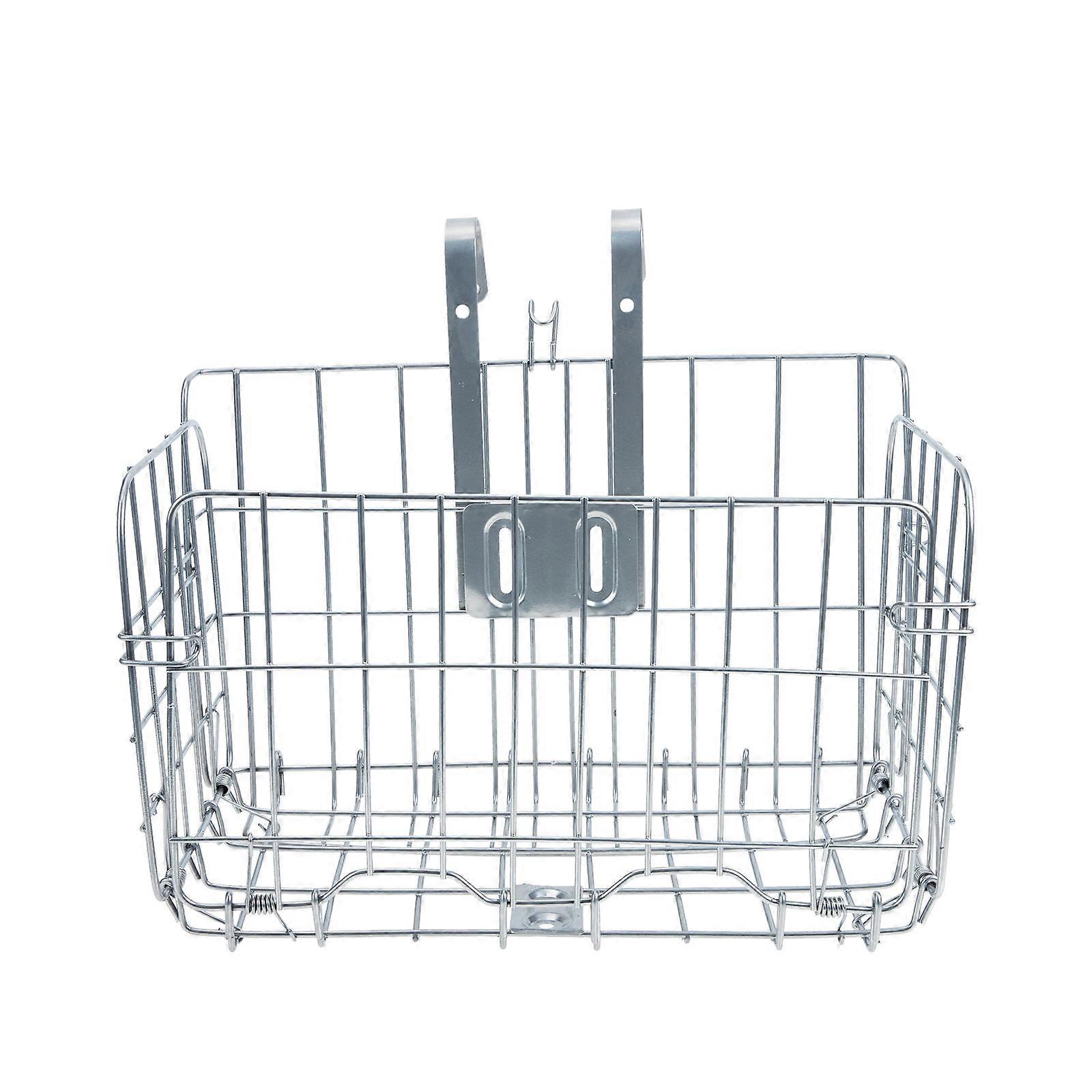 Front Bike Basket with Quick Release Hooks, Lightweight Portable Cycling Storage for Folding and Mountain Bikes, Durable Silver Bicycle Container