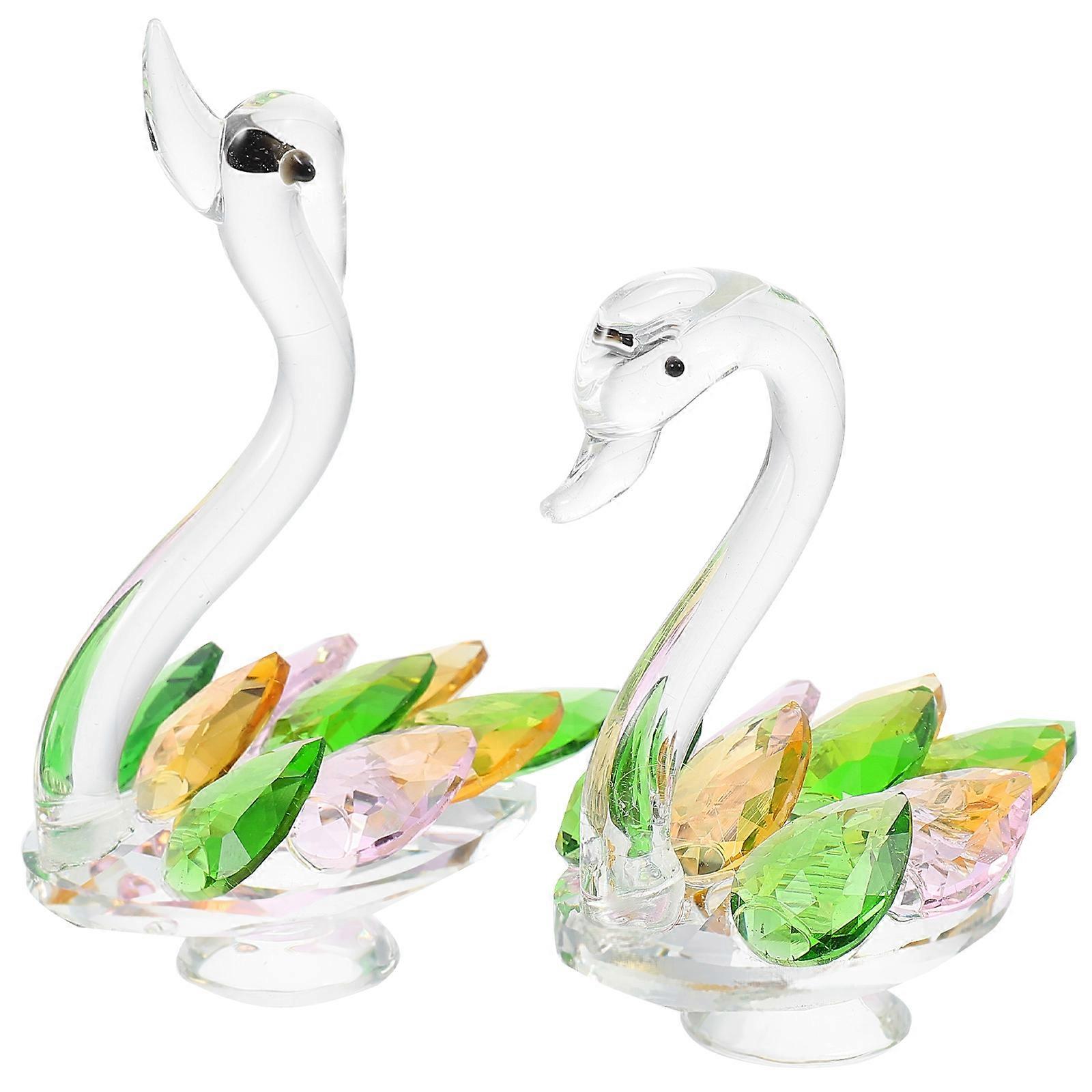 Decorative Swan Crystal Swan Figurine Yellow 6x4x7cm Tabletop Swan Decor 2Pcs