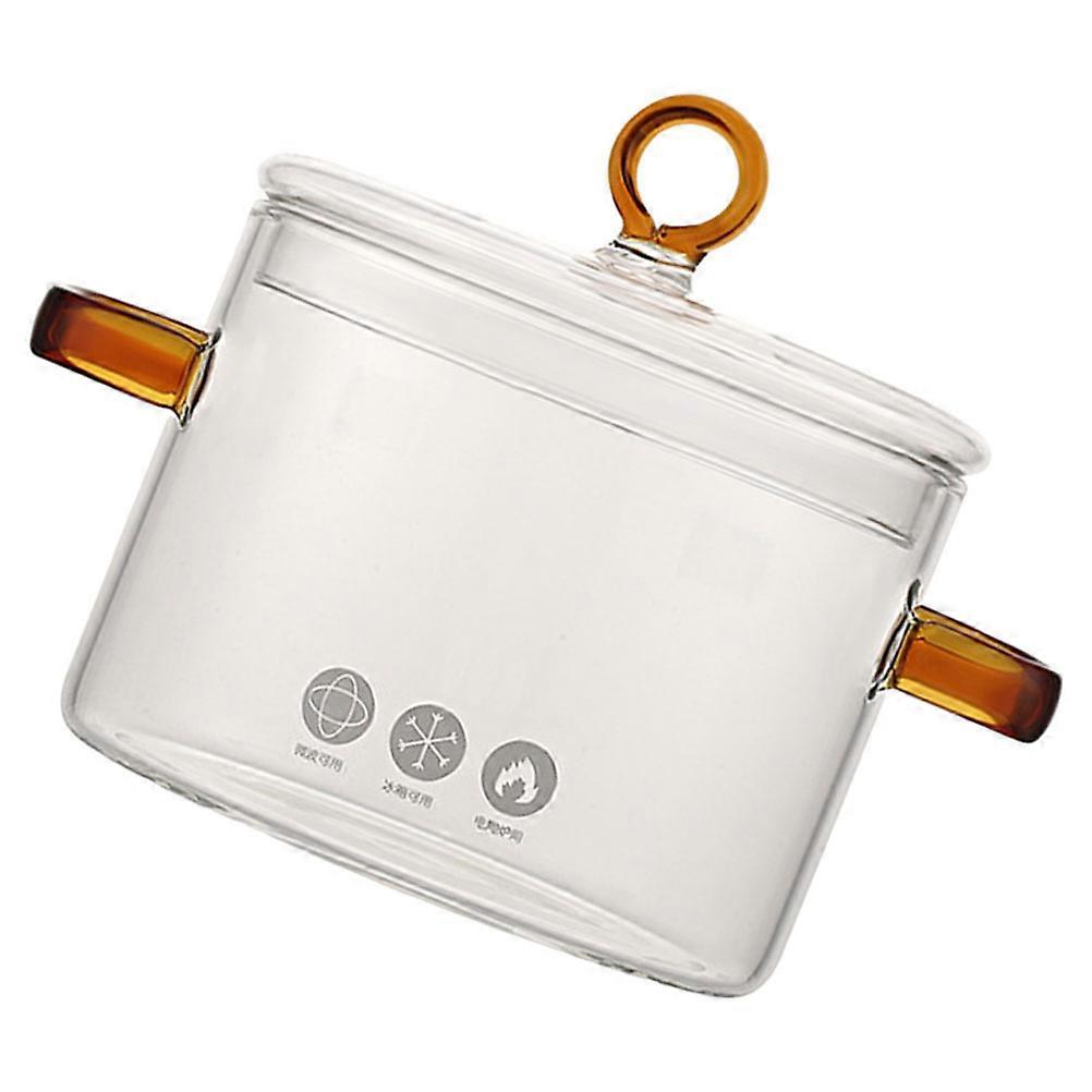 Clear Glass Cooking Pot with Lid Ergonomic Double Handle Soup Bowl, Borosilicate Stew Pot for Home Kitchen Use