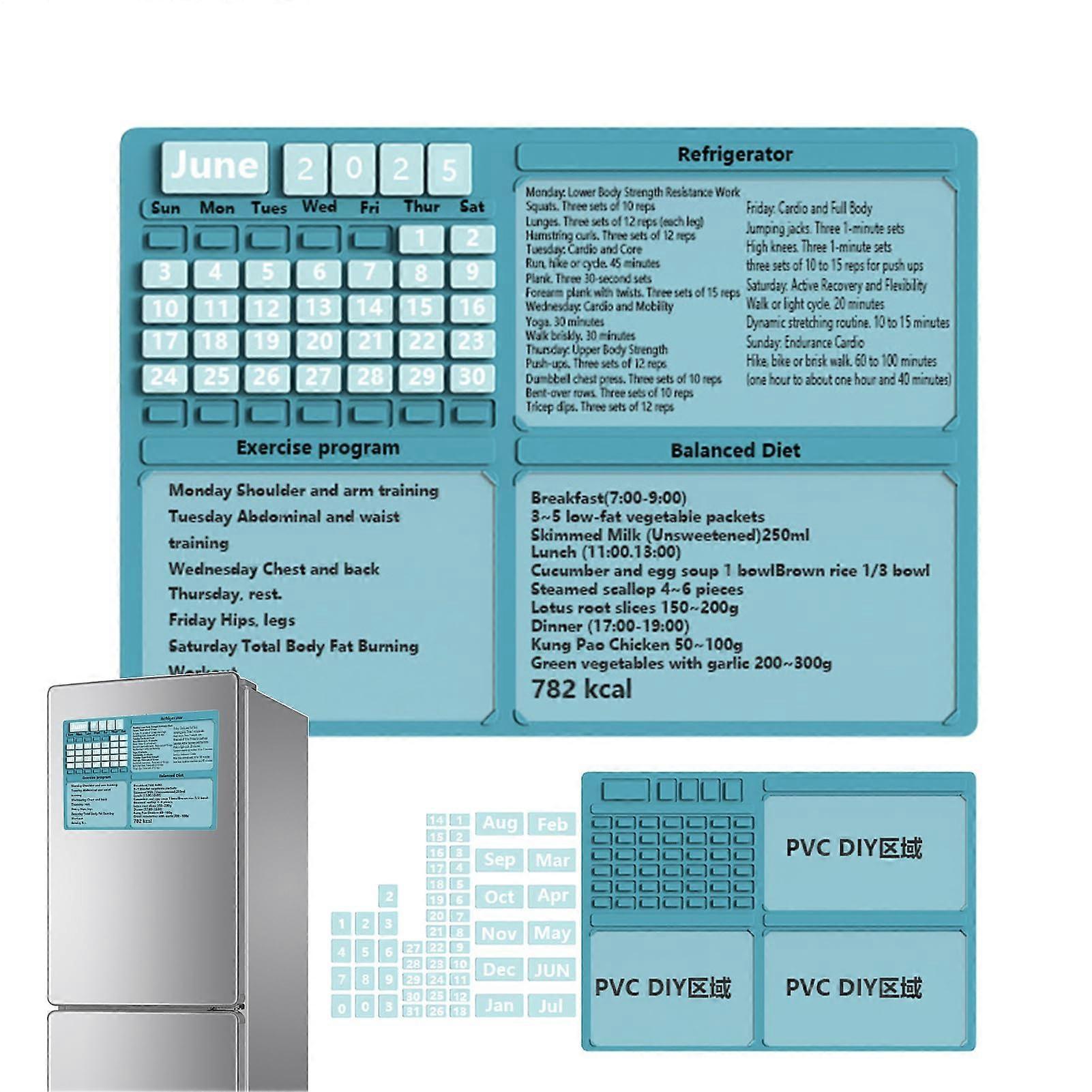 Magnetic Calendar For Refrigerator, Diet Planner, Monthly Planner, Activity And Workout Planner, To Do And Shopping List