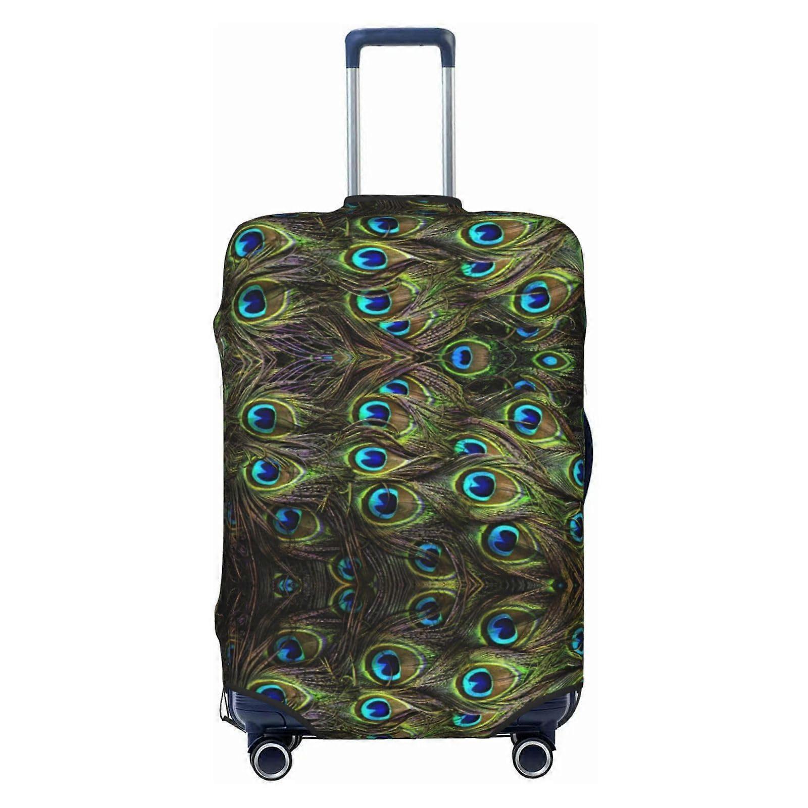 Unique suitcase covers with fresh peacock pattern, travel luggage sleeve featuring elastic, scratchresistant design, Black, Size L Black L
