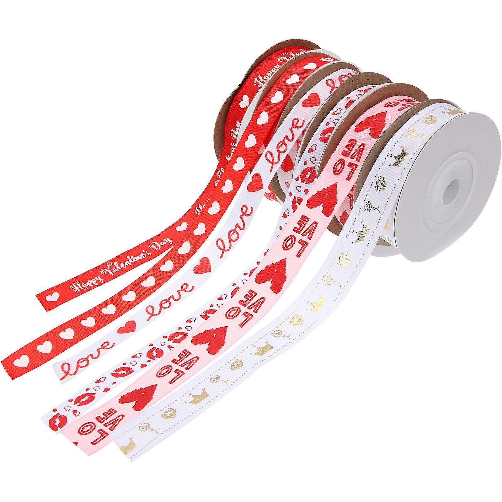 Valentine's Day Ribbons Heart Pattern present Wrapping Decoration 6 Rolls