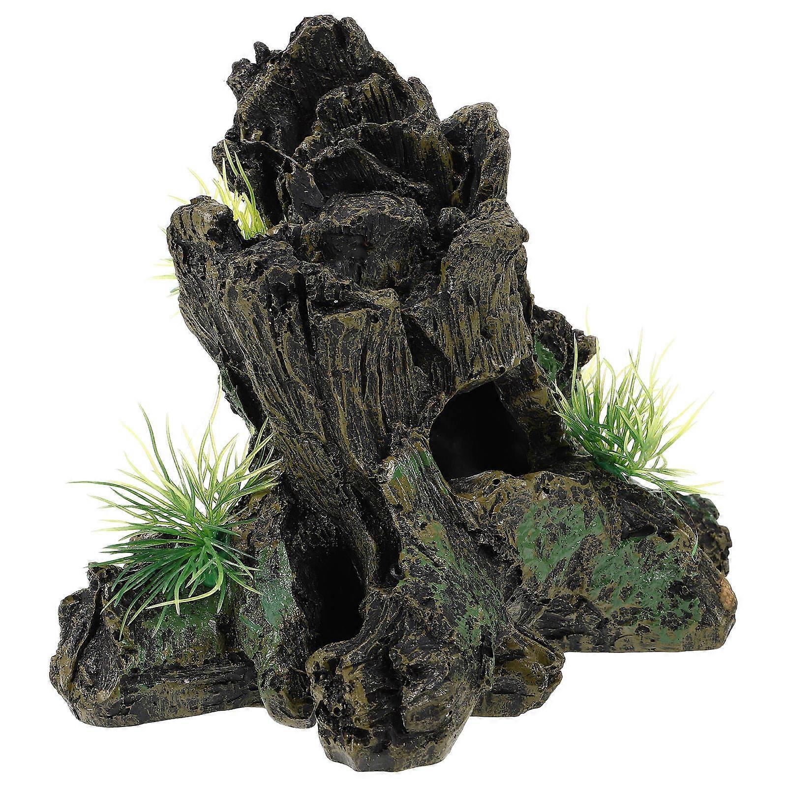 Artificial Tree Stump Aquarium Ornament Resin Stump Tree Trunk Natural Looking Fish Tank 1Set