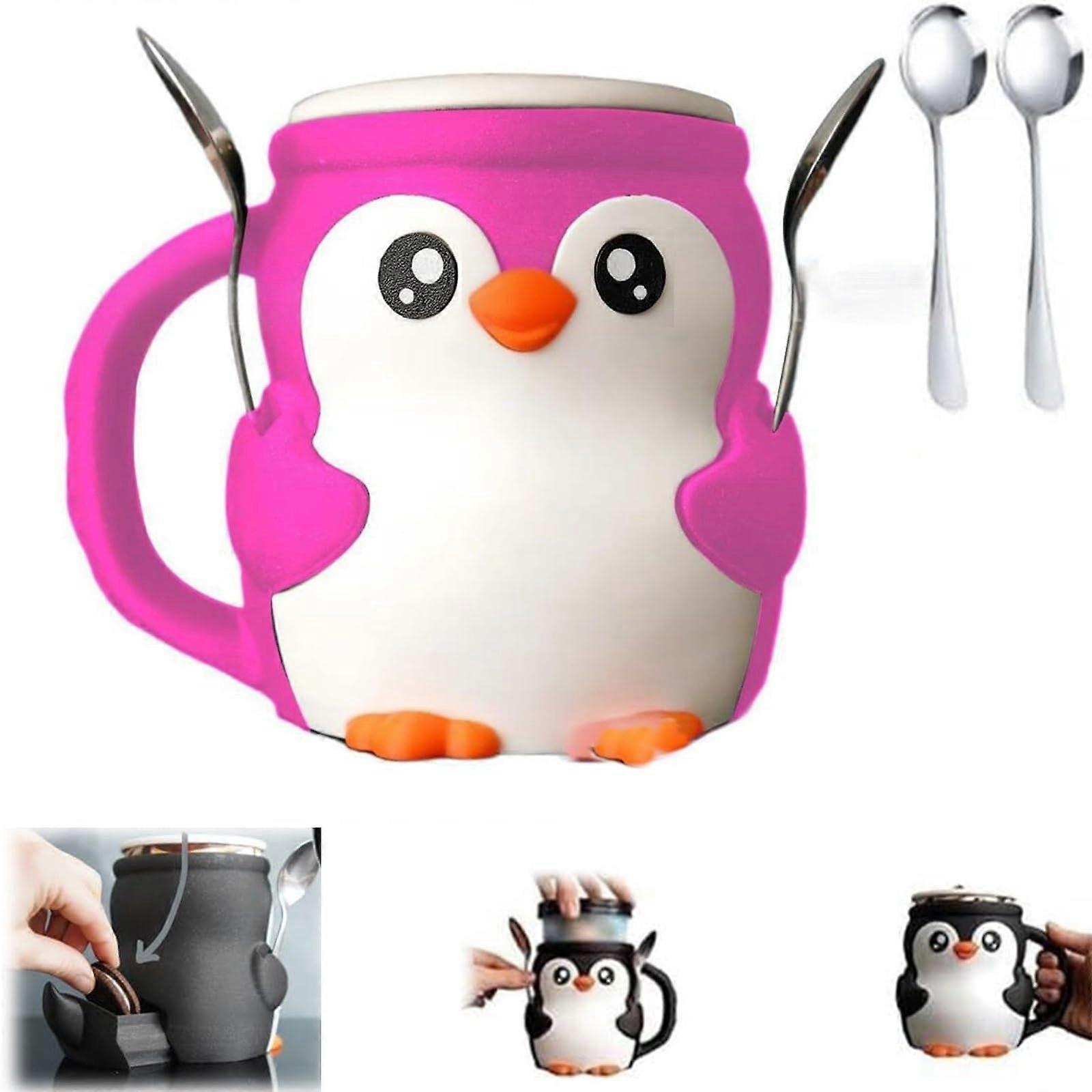 Penguin Ice Cream Holder Pebbles, 3D Printed Ice Cover, Reusable Penguin Pin Holder With Spoon, Pink
