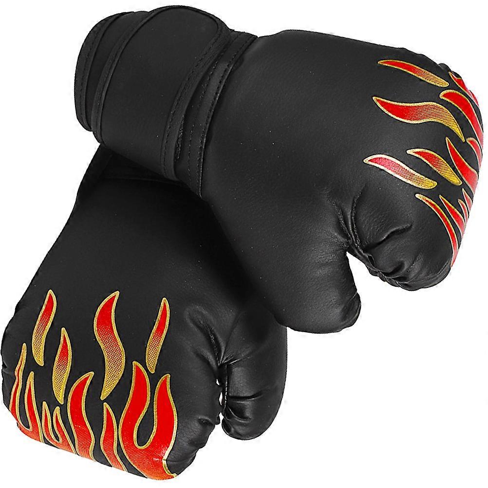1pair Boxing Gloves Pu Training Mitts For Kickboxing Sparring Heavy Bag Work Wrist Wraps Flame Design