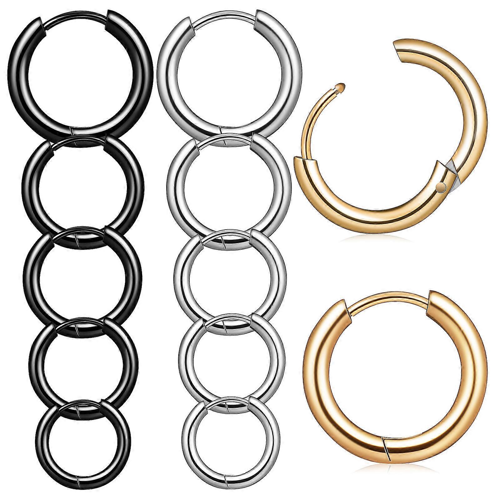 15 Pairs Men's Titanium Steel Hoop Earrings – Lightweight Cartilage Earrings for Daily Wear, Versatile and Safe for Sensitive Ears