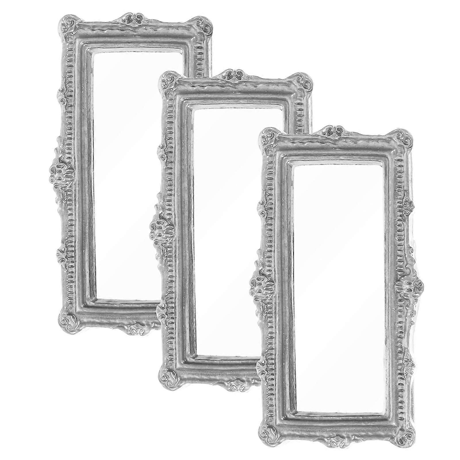 Silver Resin Mini Mirror Set for Decoration 3 Pieces Compact Size Bright Color Smooth Surface