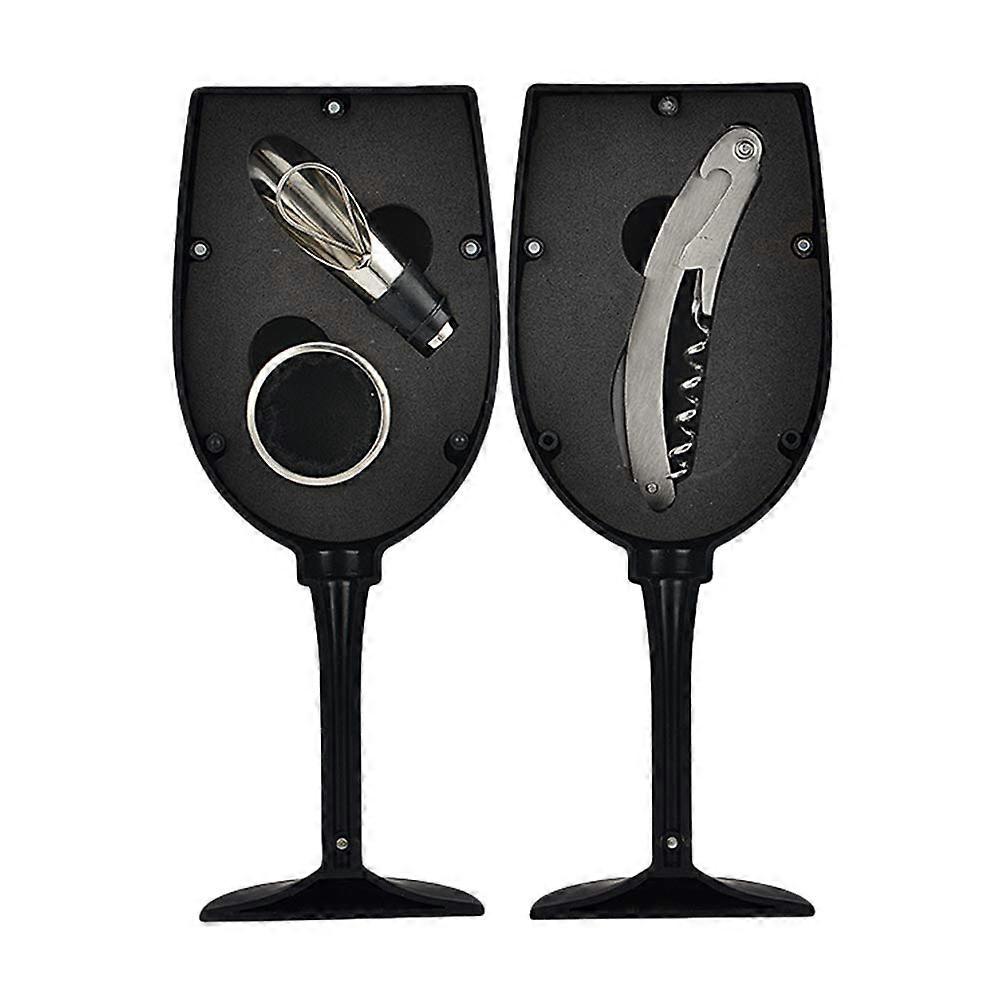 5Piece Wine Gift Box in Wine Bottle Design Christmas Wine Sommelier Set with Corkscrew, Wine Stopper Elegant Wooden Gift Box