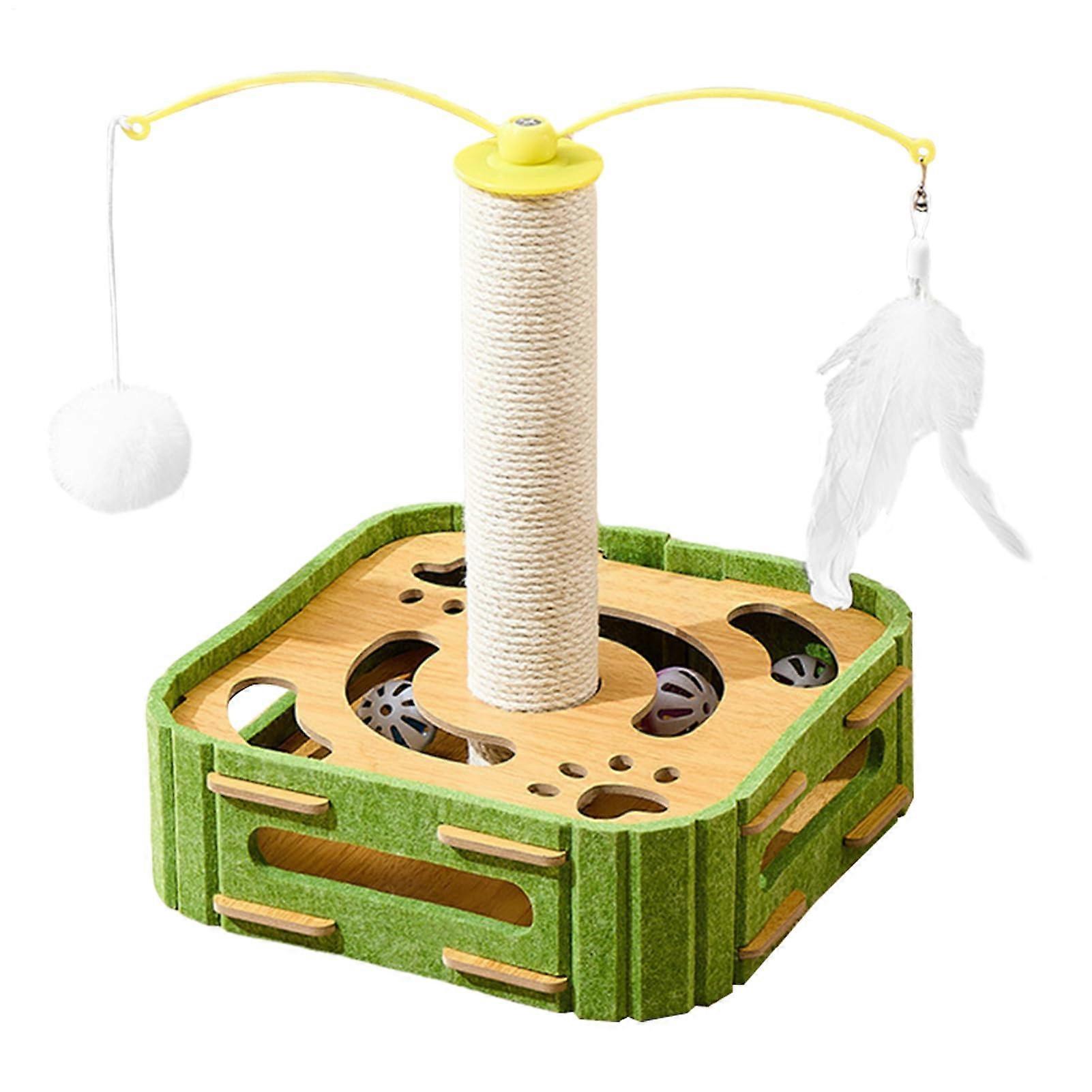 Cat Scratching Post, Sisal Scratching Posts with Feathers and Pom Poms Cute Cat Scratcher Interactive Toy for Indoors and Outdoors