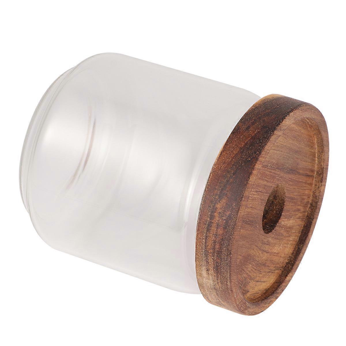 Transparent Glass Candy Jar with Wooden Lid for Storage Use High Borosilicate Portable 500ML 9x10.5cm