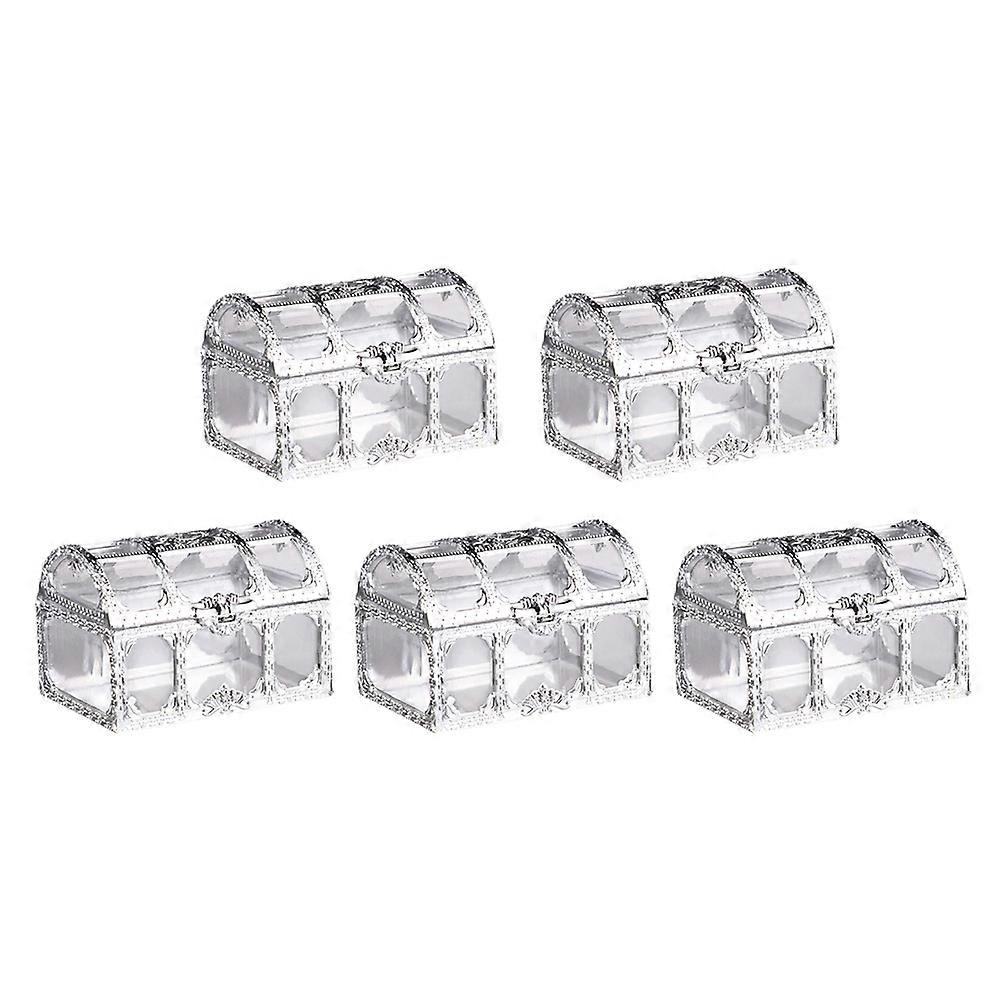 Silver Plastic Candy Boxes for Storage Use with Creative Treasure Chest Design 5pcs