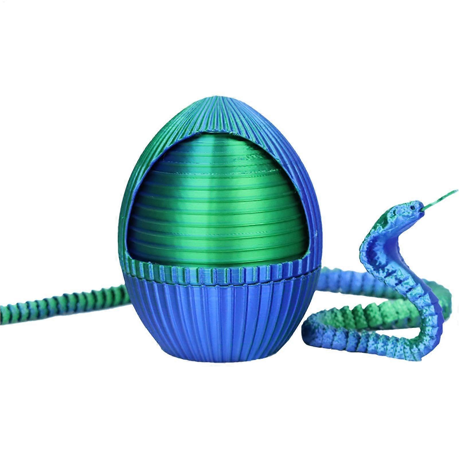 Printed Snake with Egg, Fidget Animal Toy, Flexible Blue-Green Gradient Desk Decoration, Cute Egg Figure